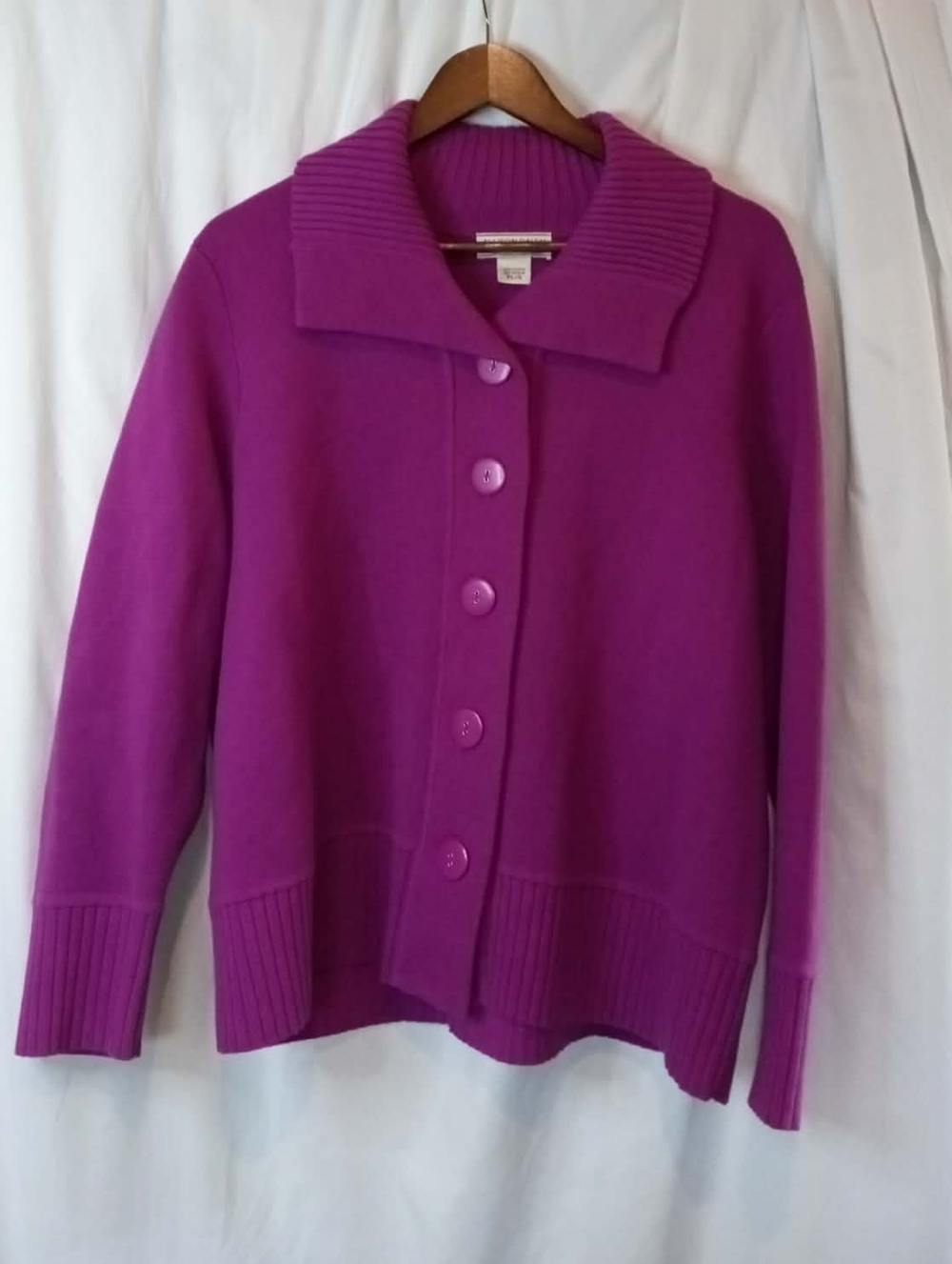 Allison Daley Vibrant Purple Button-Front Cardigan Shawl Collar Petite Large